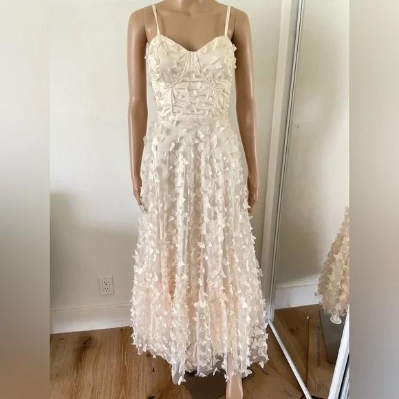 Mable 3D Butterfly Appliqué Dress Cream Bustier Corset Milkmaid Party Dress Sz L - Picture 10 of 13